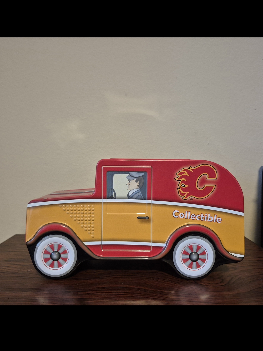 NHL Calgary Flames Collectible Tin Truck Vintage Van Piggy Bank Hockey Fan Decor
